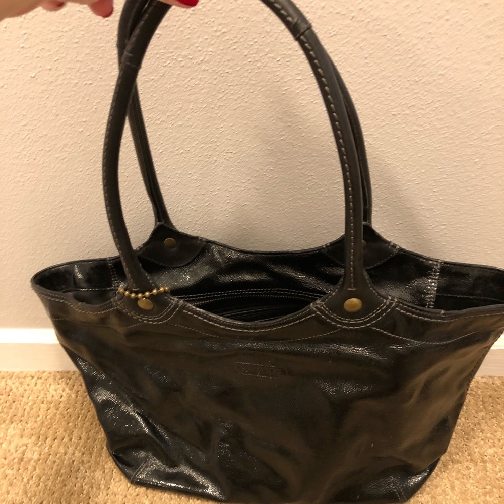 Coach black paten leather handbag